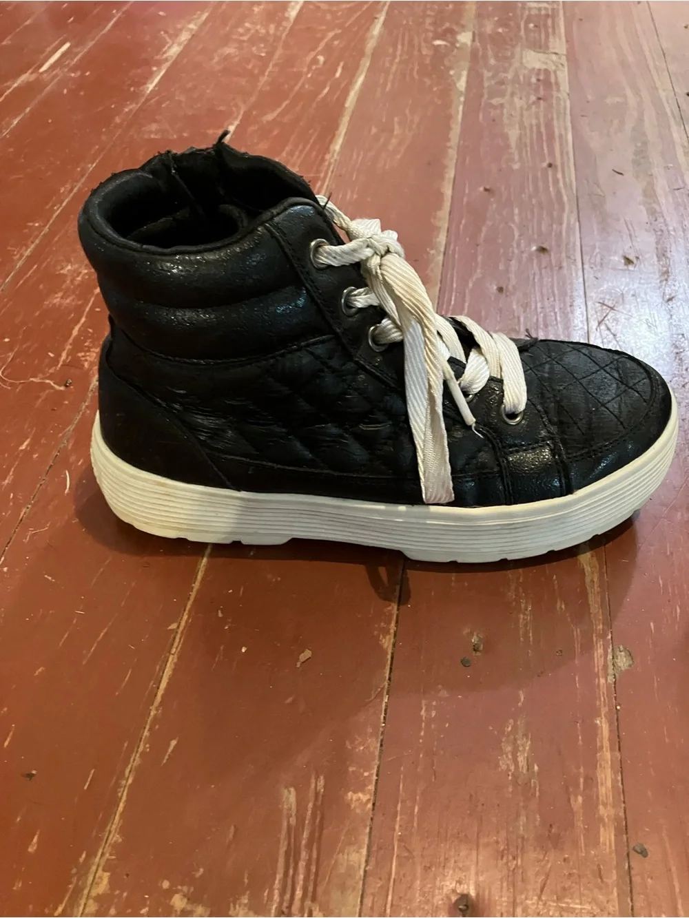 Skechers Kids Black Quilted High-Top Sneakers with White Laces